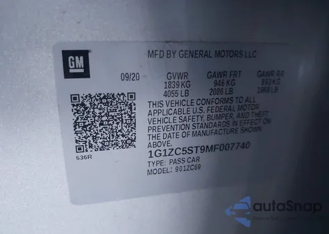 2021 Chevrolet Malibu Fwd 1Fl z USA, uszkodzony, nr VIN 1G1ZC5ST9MF007740